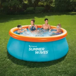 Summer Waves P1C008303 8 Foot Wide Quick Set Inflatable Top Ring Kiddie Swimming Pool With Deep Sea Ocean Life Graphics And 3D Goggles, Blue -Water Sports Equipment GUEST 06d73c0c ffbc 4fe6 8070 3950820a254c