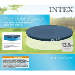 Intex 28026E UV Resistant Deluxe Debris Pool Cover For 13-Foot Intex Easy Set Above Ground Swimming Pool, Vinyl Round Cover With Drain Holes, Blue -Water Sports Equipment GUEST 0fb69bef 6c0b 41a1 ab1a e53a5fb7d910