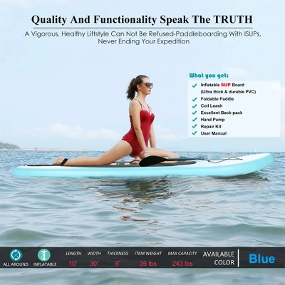 Ancheer ISUP Inflatable Stand Up Paddle Board With Carry Bag, Floating Paddle, Coil Leash, And Repair Kit With 265 Pound Capacity, Lake Blue 2 Ancheer ISUP Inflatable Stand Up Paddle Board With Carry Bag, Floating Paddle, Coil Leash, And Repair Kit With 265 Pound Capacity, Lake Blue - Image 2