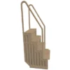 Confer STEP-1VM Stair Ladder Entry System With 4 Steps And 2 Handrails For Flat Bottom Above Ground Swimming Pool, Snap-In Installation, Warm Beige