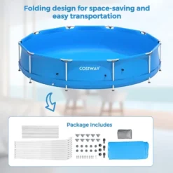 Costway Round Above Ground Swimming Pool Patio Frame Pool W/ Pool Cover Iron Frame -Water Sports Equipment GUEST 2fe48a12 4e01 48b7 8e9a e727796faead