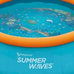 Summer Waves P1C008303 8 Foot Wide Quick Set Inflatable Top Ring Kiddie Swimming Pool With Deep Sea Ocean Life Graphics And 3D Goggles, Blue