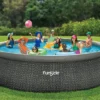 Funsicle 18' X 48" QuickSet Round Inflatable Ring Top Outdoor Above Ground Swimming Pool Set With Pump And Cartridge Filter, Dark Herringbone