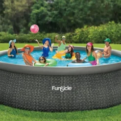 Funsicle 18' X 48" QuickSet Round Inflatable Ring Top Outdoor Above Ground Swimming Pool Set With Pump And Cartridge Filter, Dark Herringbone