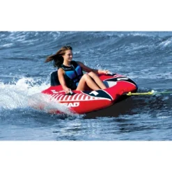 Airhead AHVI-F1 Viper 1 Single Rider Cockpit Red Inflatable Lake Boating Water Towable Tube With Backrest, Tow Point, Handles And Boston Valve