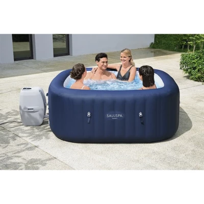 Bestway Hawaii SaluSpa 6 Person Inflatable Square Outdoor Hot Tub With 114 Soothing AirJets, Filter Cartridges, Pump, And Insulated Cover, Blue 1 Bestway Hawaii SaluSpa 6 Person Inflatable Square Outdoor Hot Tub With 114 Soothing AirJets, Filter Cartridges, Pump, And Insulated Cover, Blue