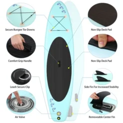 Ancheer ISUP Inflatable Stand Up Paddle Board With Carry Bag, Floating Paddle, Coil Leash, And Repair Kit With 265 Pound Capacity, Lake Blue