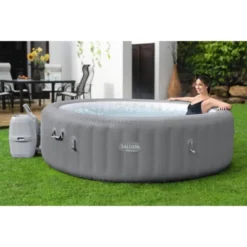 Bestway 6-8 Person Inflatable Round Outdoor Hot Tub Grenada SaluSpa With 190 Soothing AirJets, Filter Cartridge, Pump, And Insulated Cover - Gray
