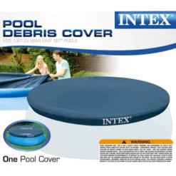 Intex 28026E UV Resistant Deluxe Debris Pool Cover For 13-Foot Intex Easy Set Above Ground Swimming Pool, Vinyl Round Cover With Drain Holes, Blue -Water Sports Equipment GUEST 702f944b 1bd9 4a7c 8f00 1c224de91e76