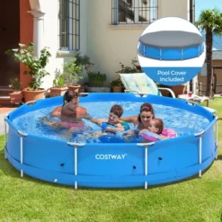 Costway Round Above Ground Swimming Pool Patio Frame Pool W/ Pool Cover Iron Frame -Water Sports Equipment GUEST 7ac4afbb 2333 4a8f 92a1 464ab956b2b5