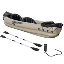 Outsunny Inflatable Kayak, 2-Person Inflatable Boat Canoe Set With Sit Top, Air Pump, Aluminum Oars For Fishing, Beige -Water Sports Equipment GUEST 8639e7a1 8ee9 40b4 a23b 24843269341e