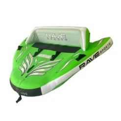 RAVE Sports 3 Person Inflatable Durable Nylon Wake Hawk Towable Boating Water Tube Raft With 6 Handles, Knuckle Guards, And 2 Air Chambers, Green