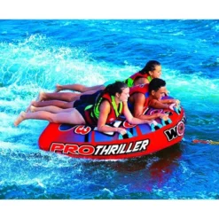 WOW Watersports Super Thriller Pro Series 3 Person Inflatable Towing Tube With 6 Comfort Grip Foam Handles For Boating And Lake Fun, Red