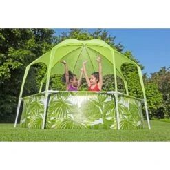 H2OGO! Kids Splash-in-Shade 8-Foot Round Steel Frame Above Ground Pool With Water Mister And Canopy Sunshade, Green Tropical Leaf Print -Water Sports Equipment GUEST 948ef8bd 92ad 4914 a3c9 4b53f1d51077