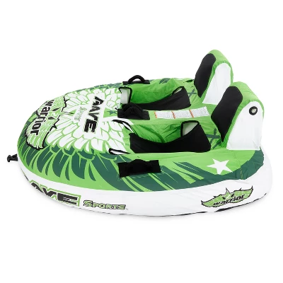 Rave Sports Warrior II Heavy Duty 2 Rider Person Double Hammock Seat Style Foam Backrest Inflatable Towable Tubing Water Sports Boat Lake Tube, Green 1 Rave Sports Warrior II Heavy Duty 2 Rider Person Double Hammock Seat Style Foam Backrest Inflatable Towable Tubing Water Sports Boat Lake Tube, Green