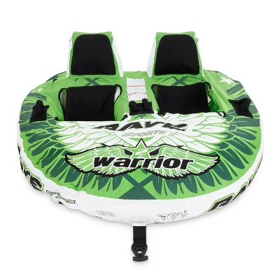 Rave Sports Warrior II Heavy Duty 2 Rider Person Double Hammock Seat Style Foam Backrest Inflatable Towable Tubing Water Sports Boat Lake Tube, Green 2 Rave Sports Warrior II Heavy Duty 2 Rider Person Double Hammock Seat Style Foam Backrest Inflatable Towable Tubing Water Sports Boat Lake Tube, Green - Image 2