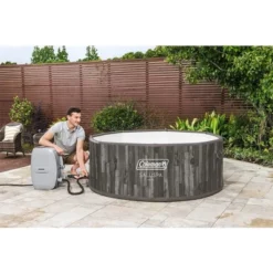 Bestway Coleman Napa AirJet 5 To 7 Person Inflatable Hot Tub Round Portable Outdoor Spa With 180 AirJets And EnergySense Energy Saving Cover, Brown -Water Sports Equipment GUEST 9d55a9d3 becd 438a 928a 9934104dc239