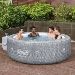 Bestway Coleman Sicily AirJet 5 To 7 Person Inflatable Hot Tub Round Portable Outdoor Spa With 180 AirJets And EnergySense Energy Saving Cover, Grey