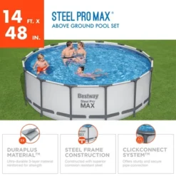 Bestway Steel Pro MAX 14'x48" Round Above Ground Swimming Pool Set With Metal Frame 1,000 Filter Pump, Ladder, And Cover