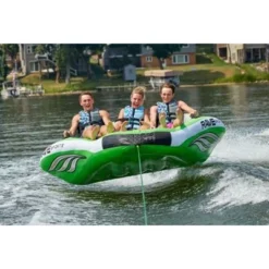 RAVE Sports 3 Person Inflatable Durable Nylon Wake Hawk Towable Boating Water Tube Raft With 6 Handles, Knuckle Guards, And 2 Air Chambers, Green -Water Sports Equipment GUEST b94bafbc fcee 4ac8 a439 0fd04d8c47b1