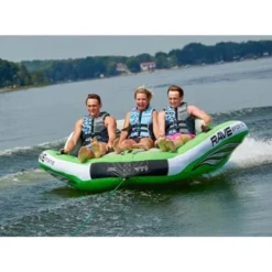RAVE Sports 3 Person Inflatable Durable Nylon Wake Hawk Towable Boating Water Tube Raft With 6 Handles, Knuckle Guards, And 2 Air Chambers, Green -Water Sports Equipment GUEST c4edf878 1f26 4268 8f27 0c45243bdbc2