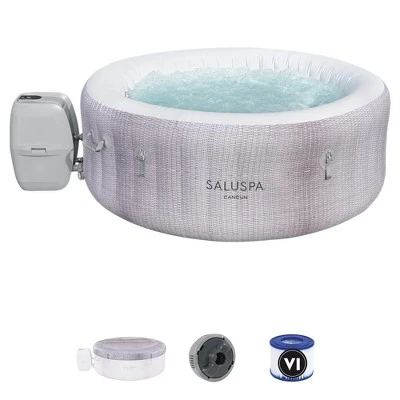 Bestway Cancun SaluSpa Inflatable Round Hot Tub Spa With 120 AirJets & EnergySense Waterproof Round Thermal Protective Spa Cover, Gray 1 Bestway Cancun SaluSpa Inflatable Round Hot Tub Spa With 120 AirJets & EnergySense Waterproof Round Thermal Protective Spa Cover, Gray