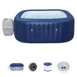Coleman SaluSpa 4 Person Square Portable Inflatable Outdoor Hot Tub Spa With Intex PureSpa Battery Powered Multi-Colored LED Light